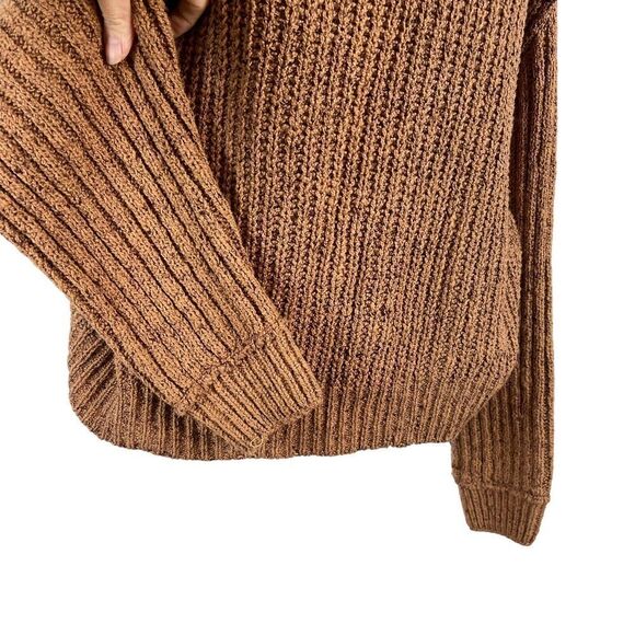 Free People On Your Side Pullover Sweater Small Cable Knit Brown Boxy Cropped - Picture 14 of 16